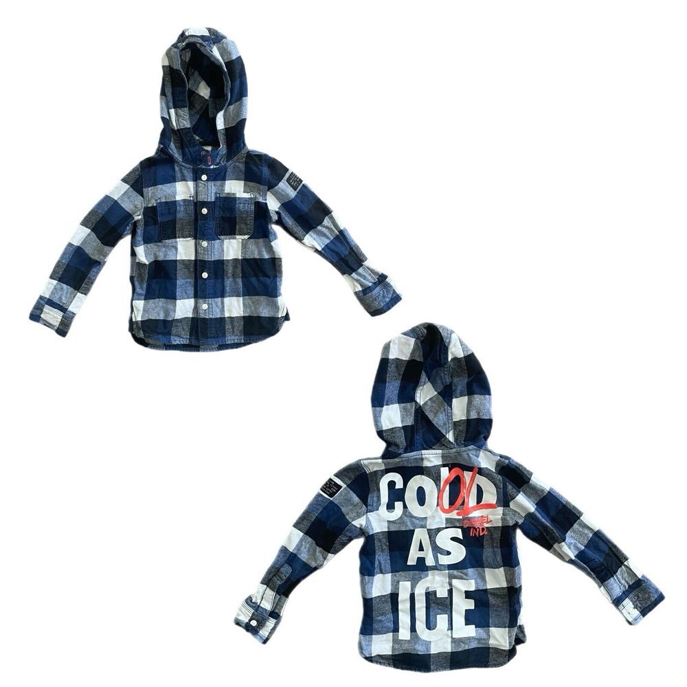 Diesel Boys Size 18 Months Plaid Hooded Flanel Shirt
